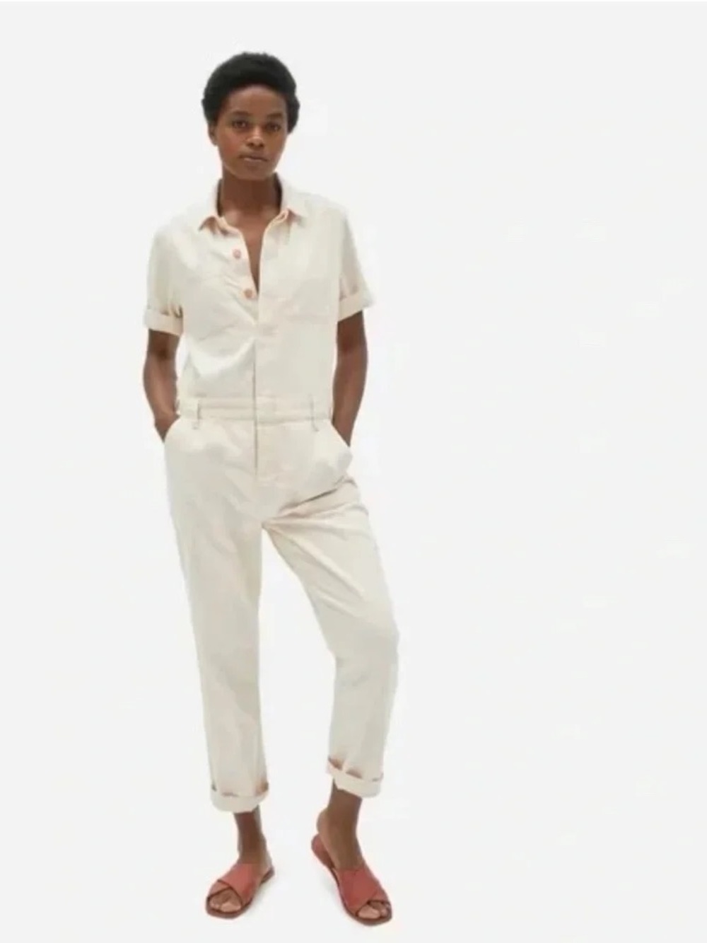 Everlane The Super Soft Summer Jean Coverall Jumpsuit in Bone